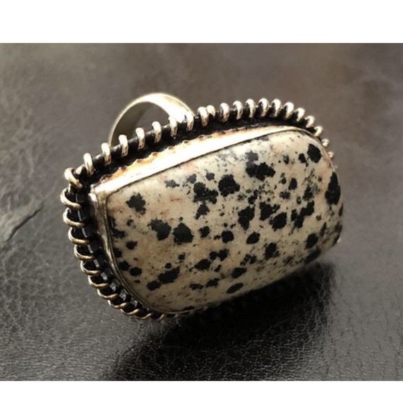Vintage Dalmatian Jasper 925 Ring Size 7 1/4 - Picture 6 of 6